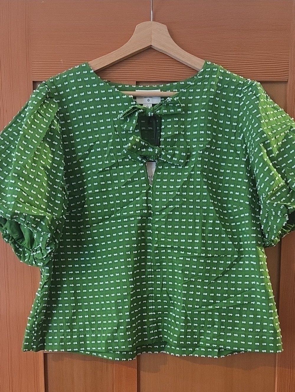 Kate Spade for Target Green Printed Tie-Front Puff Sleeve Blouse L NWT